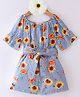 Kookie Kids Half Sleeves Jumpsuit With Striped & Floral Print - Blue