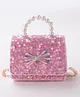 Hola Bonita Sling Bag with Bow Applique & Pearl Handle - Light Pink