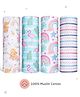 ZOE 100% Cotton Muslin Multipurpose Swaddle Wrap Pack of 4 Flamingo Print- Multicolour