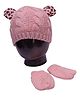 Tipy Tipy Tap Animal Ears Embellished Self Designed Fur Cap With Mittens - Pink-  Diameter 30 Cms