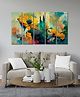 999Store 5 Piece Orange Flower With Abstract Effect Background Wall Art Panels - Multicolor