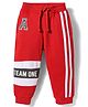 Babyhug Cotton Looper Knit Full Length Track Pant Text Print - Red