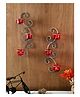 Hosley Hanging Metal White and Red Glass Tealight Candle Holders of 12 Cups with 12 Silver Tealights