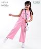 Arias Cotton Linen Sleeveless Jumpsuit with Front Box Pocket and Side Buttons - Candy Pink