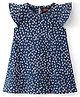 Babyhug Cotton Knit Flutter Sleeve Nighty With Floral Print - Navy Blue