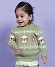 Greendeer Full Sleeves Enchanting Bear Design Detailed Jacquard 100% Cotton Sweater - Pistachio Green