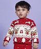 Greendeer Christmas Theme 100% Cotton Full Sleeves Reindeer Designed Jacquard Sweater - Cherry Red