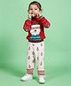 Greendeer Christmas Theme Full Sleeves Santa Design Detailed Jacquard 100% Cotton Sweater & Lower Set - Cream & Cherry Red