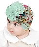 Babymoon Flowers Printed & Applique Detailed Nylon Turban Beanie Cap - Green & Multi Colour-  Diameter 19 Cms