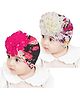 Babymoon Set Of 2 Floral Printed & Applique Detailed Turban Beanie Cap - Dark Blue & Pink
