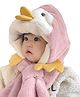 Babymoon Duck Detailed Winter  Fleece  Cap With Scarf - Pink-  Diameter 46-54 Cms