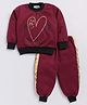 M'andy Full Sleeves Heart Printed  Fleece Tracksuit Set - Wine Red