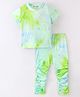 Kookie Kids Half Sleeves T-Shirts & Lounge Pants With Tie & Dye Print - Green & Blue