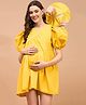Shades Of Sabi Half Puffed Sleeves Solid Maternity Dress With Concealed Zipper Nursing Access - Yellow