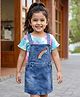 Babyhug Cotton Knit Half Sleeves T-Shirt &  Denim Frock Rainbow Tie & Die - Blue