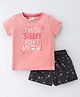 Lazy Bones Sinker Half Sleeves Night Suit with Text Print - Pink