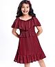 Hola Bonita Half Flared Sleeves Party Wear Glitter Dress - Dark Red