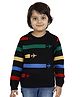 JoE Hazel Full Sleeves Striped & Aeroplane Design Detailed  Pullover - Black
