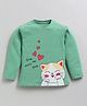 CUTOPIES Full Sleeves Kitten & Hearts Printed Top - Olive Green