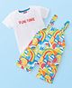 Babyhug 100% Cotton Knit Single Jersey Dungaree & Half Sleeves T-Shirt Set With Text & Abstract Print - Multicolour