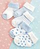 MumsLap Cotton Terry Pack Of 5 Striped & Stars Ankle Length Warm Socks - White & Sky Blue