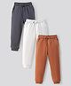 Primo Gino 100% Cotton Full Length Solid Color Track Pants Pack Of 3 -White Brown & Grey