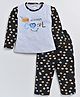 CUTOPIES Full Sleeves Polka Dots & Cool Text Printed Tee With Coordinating Pant - Melange Grey & Navy Blue