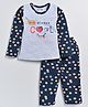 CUTOPIES Full Sleeves Polka Dots & Cool Text Printed Tee With Coordinating Pant - Melange Grey & Navy Blue