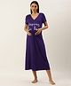 Blush 9 Half Sleeves Napping For Two Text Printed Maternity Maxi Dress With Concealed Zipper Nursing Access - Purple