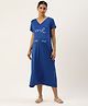 Blush 9 Half Sleeves Me Mini Me Text Printed Maternity Maxi Dress With Concealed Zipper Nursing Access - Blue
