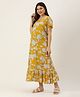 Blush 9 Half Sleeves Floral Printed Maternity & Nursing Dress With Concealed Zipper Nursing Access - Yellow