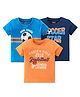 Babyhug Cotton Knit Half Sleeves T-Shirt Text & Football Print- Blue Orange & Dark Blue