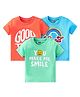 Babyhug Cotton Knit Half Sleeves T-Shirts Text Graphic Print Pack of 3 - Blue & Red