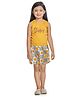 Peppermint Sleeveless Be Happy Text Printed Top With Shorts -Mustard Yellow