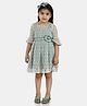 Peppermint Three Fourth Bell Sleeves Seamless Embroidered Fit & Flare Dress - Olive Green