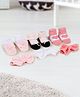Baby Moo Pack Of 6 Floral & Heart  Embellished Cotton Socks With  Coordinating Headbands - Pink