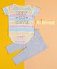 Baby Moo Half Sleeves Hey Ur Cute Text Printed Bodysuit Leggings & Headband - Yellow & Grey