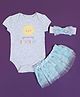 Baby Moo Half Sleeves You Are My Sunshine  Text Printed Bodysuit Tutu Skirt & Headband - Grey & Blue