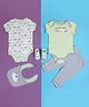 Baby Moo Half Sleeves Peek A Boo Text Printed Bodysuits Pajama  Bib & Socks - Green &  Grey
