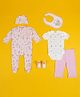 Baby Moo Full Sleeves Kitty & Tree Printed Bodysuits Pajama Cap  Bib & Socks - Pink