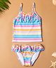 Baby Moo Sleeveless Frill Detailed Rainbow Double Striped Coordinating Two Piece Swimsuit - Pink