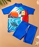 Baby Moo Raglan Half Sleeves Beach Theme Red Parrot Printed Tee With Shorts - Blue