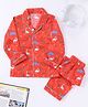 Funkrafts Pure Cotton Full Sleeves  Dinosaur & Elephant Printed  Night Suit - Red