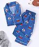 Funkrafts  Pure Cotton Full Sleeves Ship Printed Coordinating Night Suit - Blue