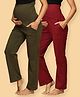 The Mom Store Pack Of 2 Solid Comfy Maternity Track Pants - Olive Green & Maroon