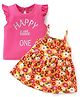 Babyhug 100% Cotton Jersey Frock With Knitted Inner Tee Floral & Text Print - Pink & Yellow