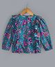 Hugsntugs Full Sleeves Seamless Intricate Floral Printed & Frill Detailed Top - Blue