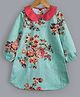 Hugsntugs Full Sleeves All Over Vintage Floral Printed A Line Dress With Contrast - Mint Green