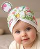 Babyoye  100% Cotton Woven Organic Caps Floral Print with Bow Applique  -White