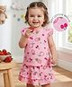 Babyoye 100% Cotton Organic Frill Sleeves Strawberry  Printed Top & Skirt Set -Pink